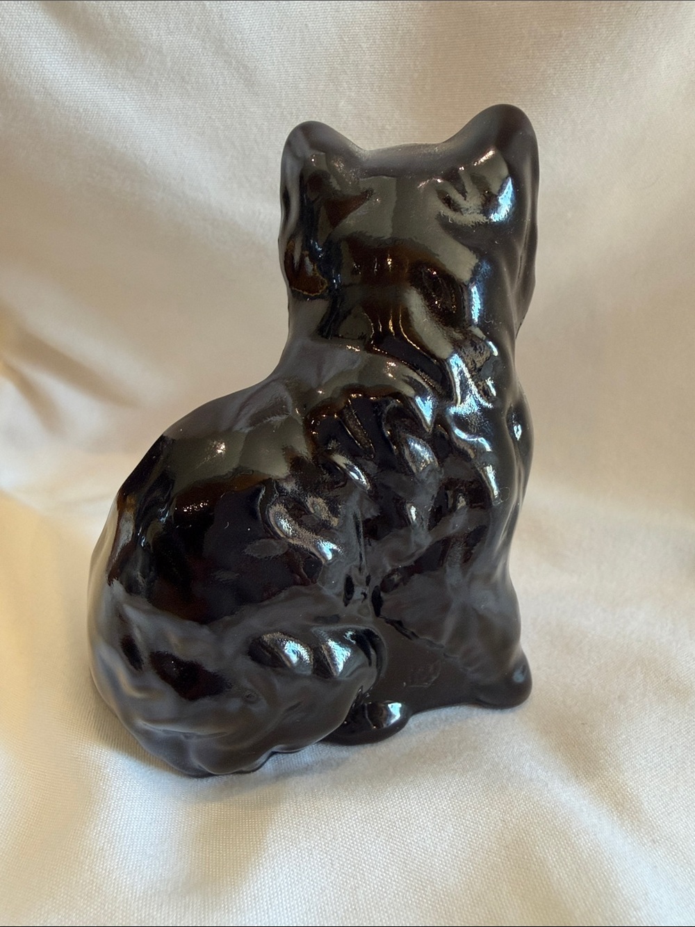 Black Glass sitting kitty cat Mosser collectible figurine 3” tall - Picture 2 of 5